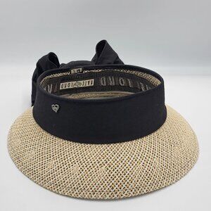 Kate Lord Womens Straw Sun Visor With Black Fabric Bow Accent